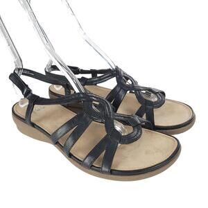 Yuu Moria Sandals Women Size 12 Black Faux Leather Strappy Open Toe Casual